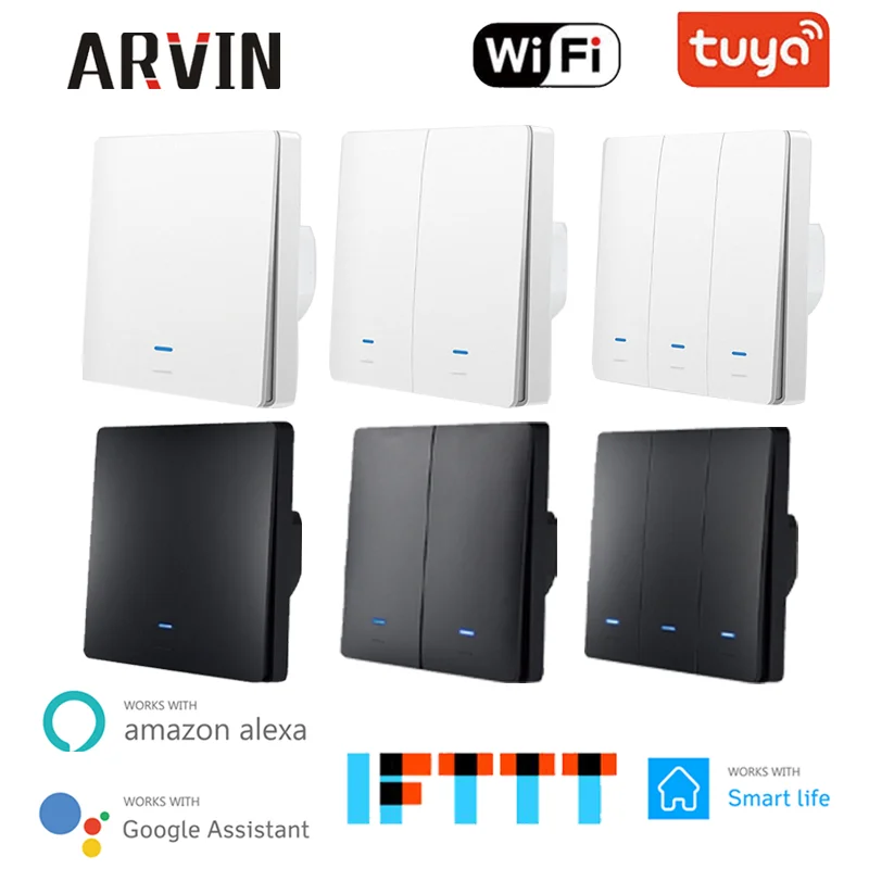 

Tuya Wifi Smart Light Switch EU Wall Switch 95-240V 1/2/3 Gang, Voice compatibility Alexa Google Home Smart Life App