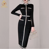 smthma women bodycon dress vintage long sleeves slim party fashion female package hip vestidos woman 2021 clothing