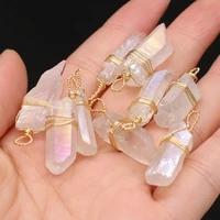charms natural white crystals pendant irregural winding golden quartzs pendant for making diy jewerly necklace size 10x30mm