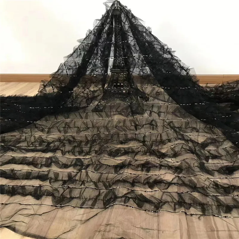 

Madison Nigerian Mesh Lace Fabrics High Quality French Tulle Lace Material with Beads African Lace Fabric for Party Wedding