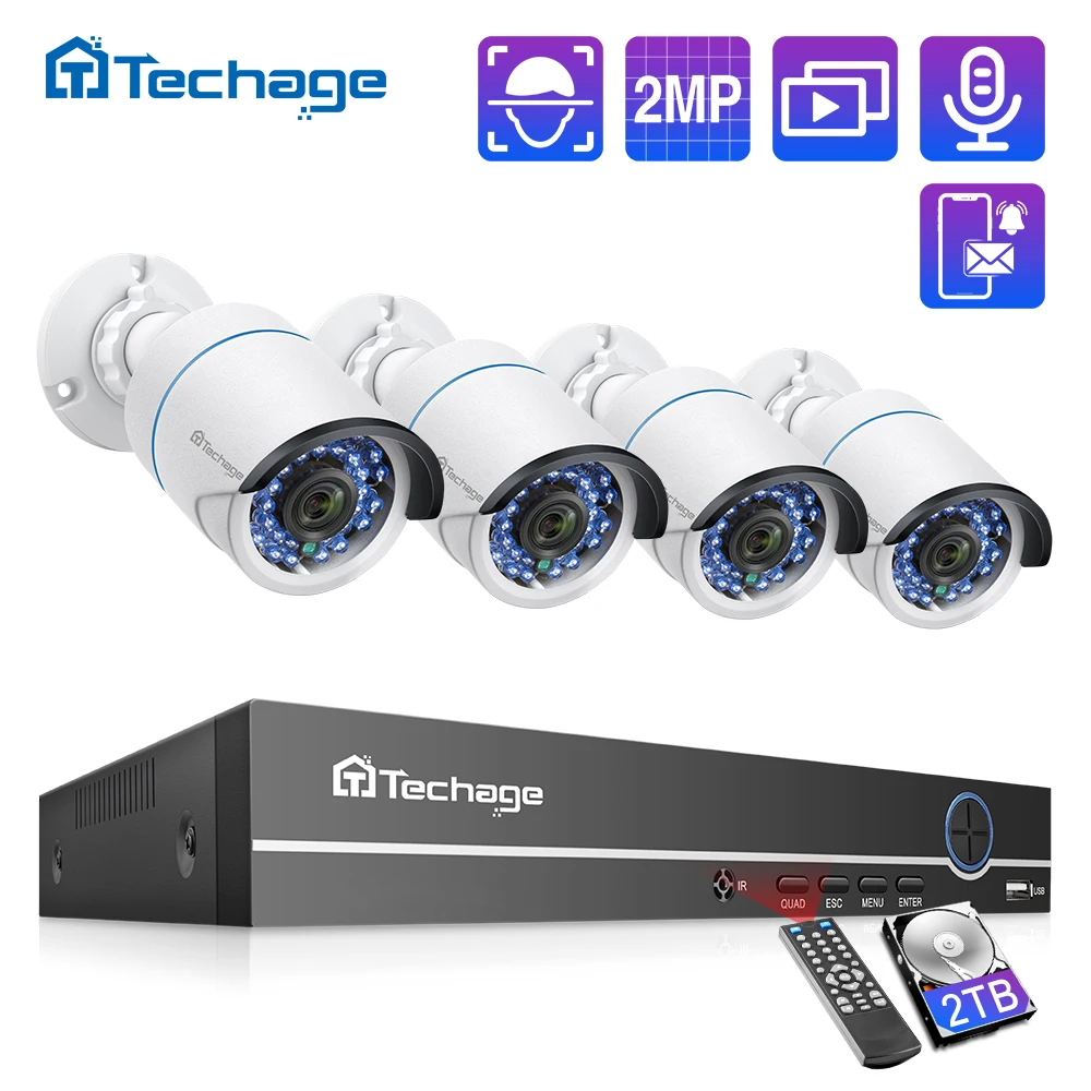 Система видеонаблюдения H.265 8 каналов 1080P POE NVR 2 Мп IP камера ИК ночное видение P2P
