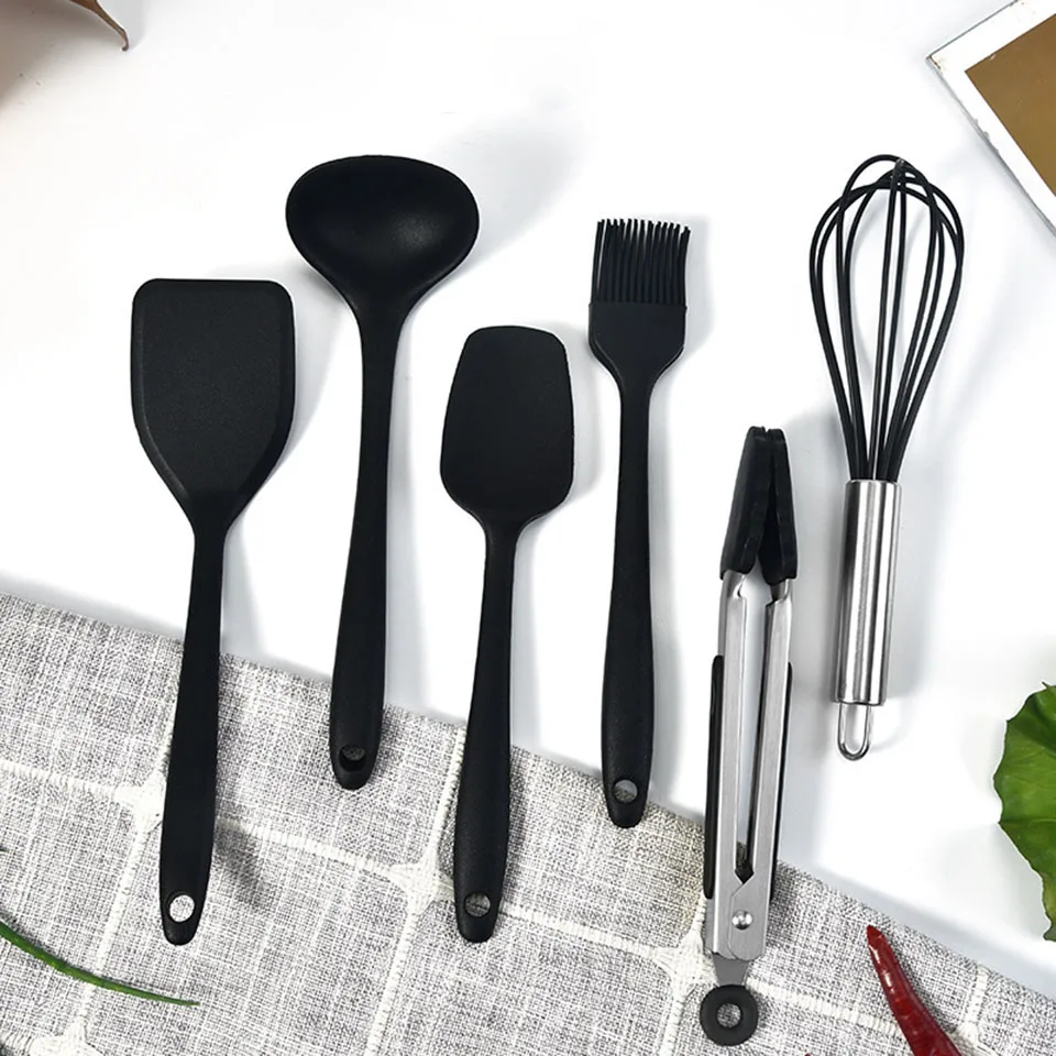 

6Pcs Kitchen Utensil Set Small Outdoor Cooking Nonstick Heat Resistant Silicone Spoon Spatula Brush Clip Kitchen Tools