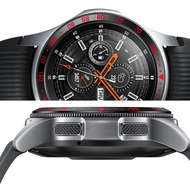 2 Pcs For Samsung Galaxy Watch 46Mm Case Protective Cover Film Smart Bezel Ring - Black+Red &ampamp Black | Электроника