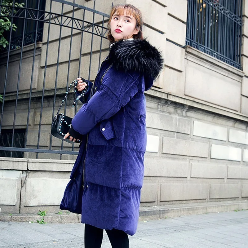 Корейская Студенческая хлопковая куртка с большим меховым воротником Женская