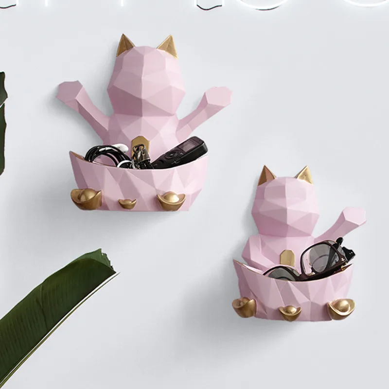 

Moden Lucky Cat Statue Geometric Animal Storage Bowl Ornament Candy Box Creative Fortune Cat Storage Box Home Decoration WR18