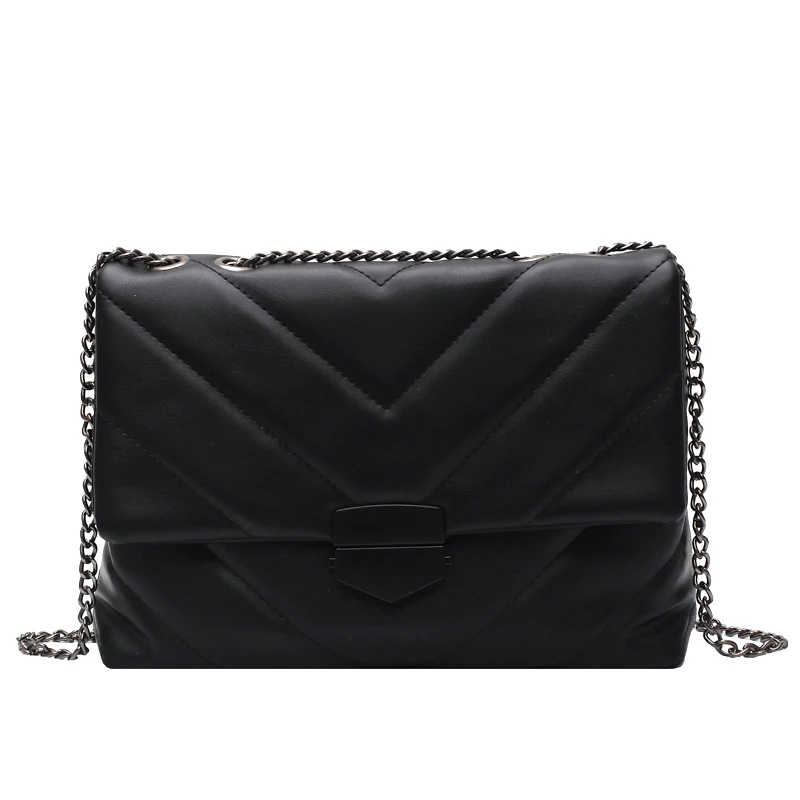 

Chevron Graphic PU Leather Metal Chain Crossbody Bags for Women 2021 Branded Trending Flap Women's Shoulder Bag Handbags