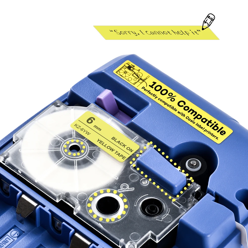 6mm Casio Black on Yellow compatible label tapes XR6YW XR 6YW XR-6YW for KL-60 typewriter KL-60SR KL120 EZ Label Maker | Компьютеры и