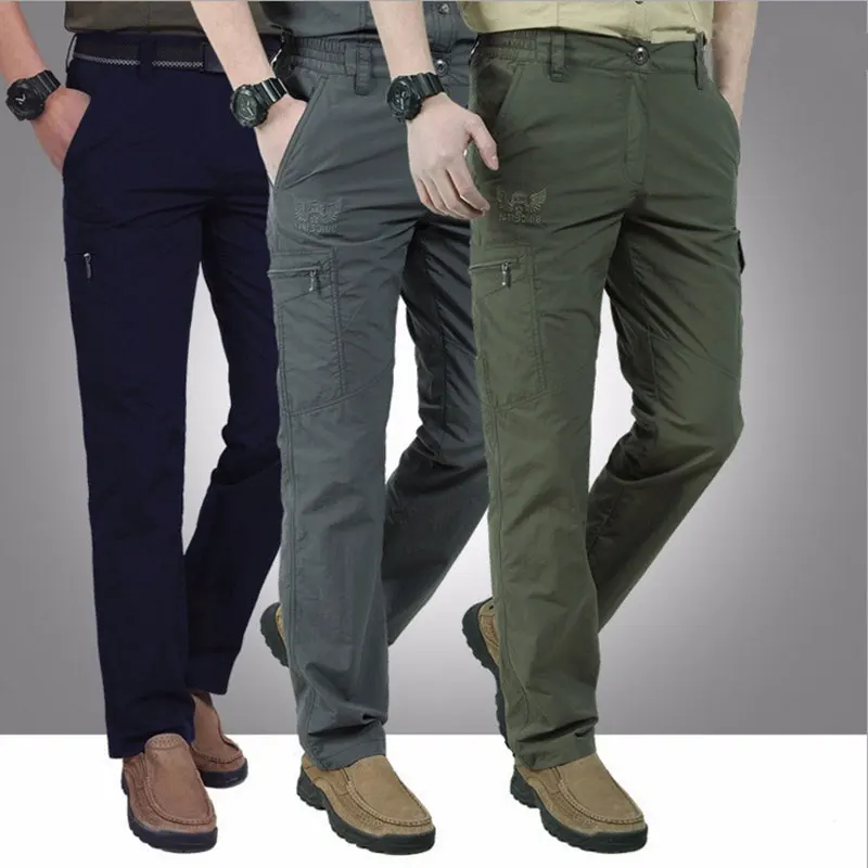 

Mens Quick Dry Hiking Pants Adults Sports Outdoor Multi-Pocket Fishing Riding Camping Leisure Thin Cargo Trousers Plus SizeM-6XL