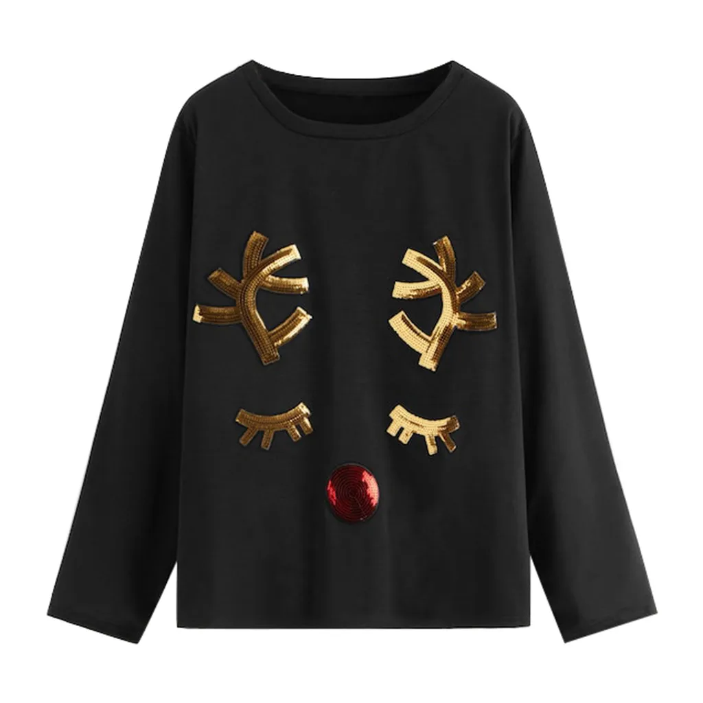 Женский свитшот милая Рождественская футболка с длинным рукавом и принтом лося