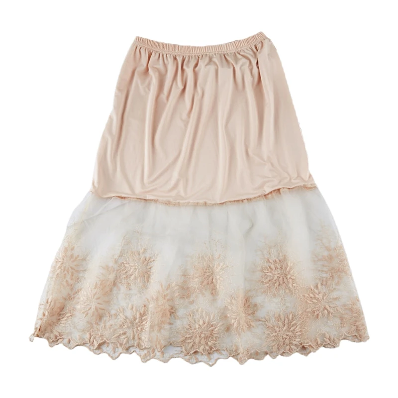 

Lace Half Slip Skirts Extender Elastic Waist A-line Hollow Petticoat Underskirt