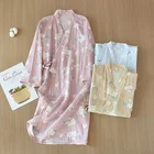 Халат-кимоно Женский в японском стиле, хлопковый газовый халат, размера плюс с цветами вишни, домашний халат на пару, весна-осень