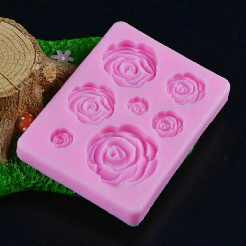 

7 3D цветок розы силиконовая помадка торт Топпер Форма Шоколад Конфеты Выпечка инструменты