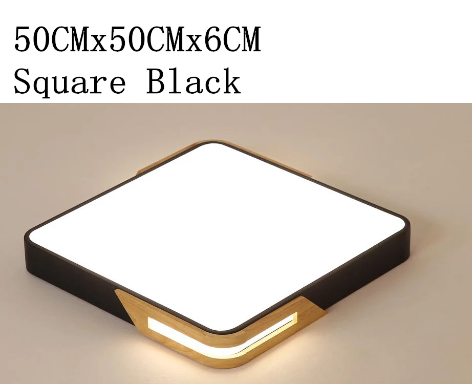 50CMx50CMx6CM Нордическая квадратная круглая деревянная светодиодная люстра современная потолочная лампа с пультом дистанционного управления для гостиной Лофт спальни черный белый - Цвет корпуса: 50CMx50CMx6CM