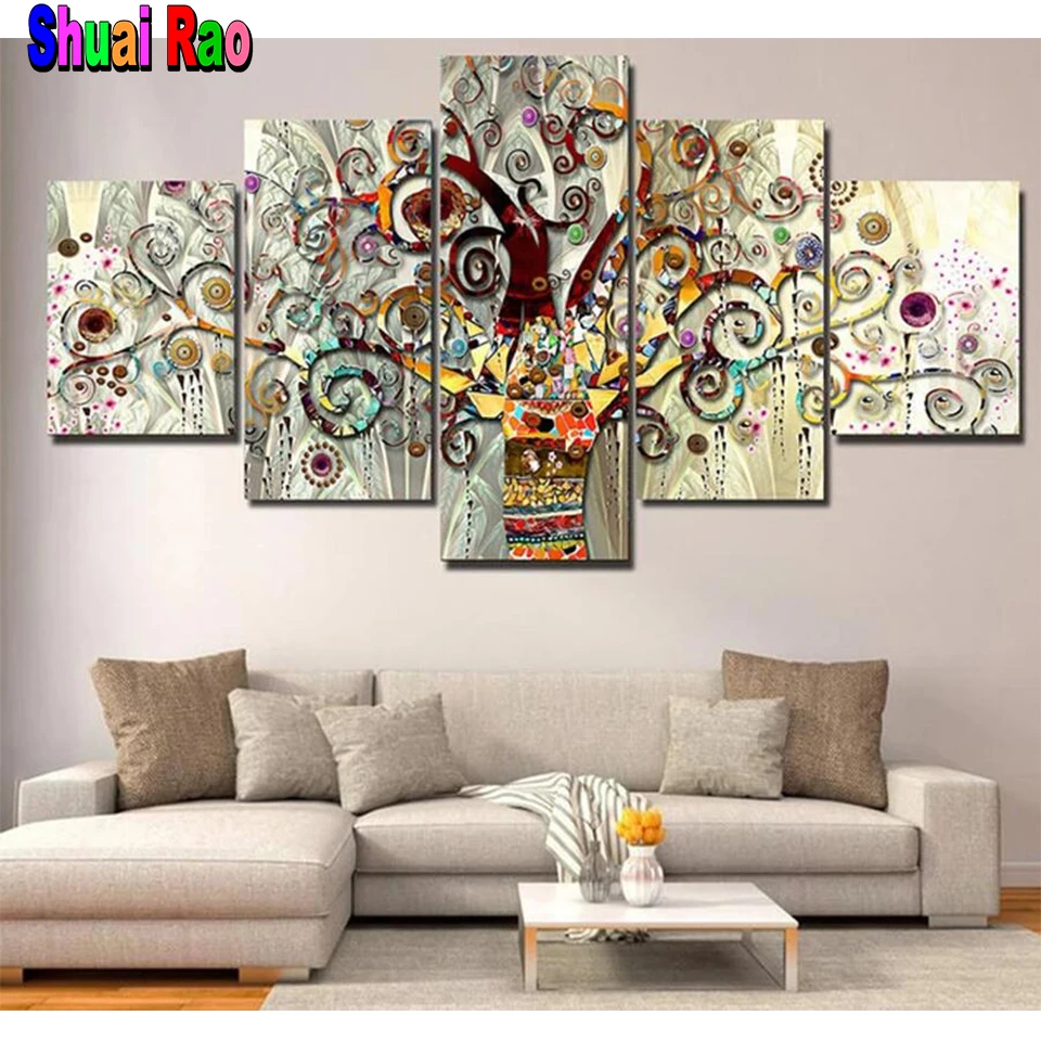 

5 Panel Gustav Klimt Abstract Tree 5D diy diamond painting stitch mosaic full drill set classic diamond embroidery home decor