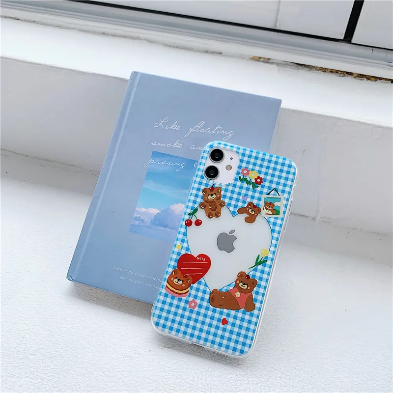 Милые прозрачные чехлы с рисунком медведя вишни для iPhone 11 Pro Max 7 8 Plus SE 2020 X XR XS