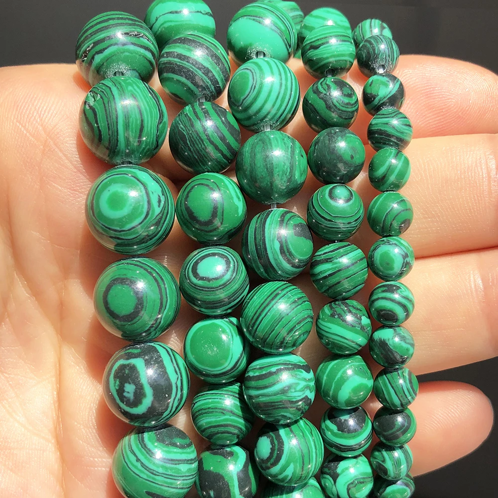 

Green Malachite Stone Beads Round Loose Spacer Beads For DIY Jewelry Making 4 6 8 10 12mm Bracelet Charms Accessories 15''Inches