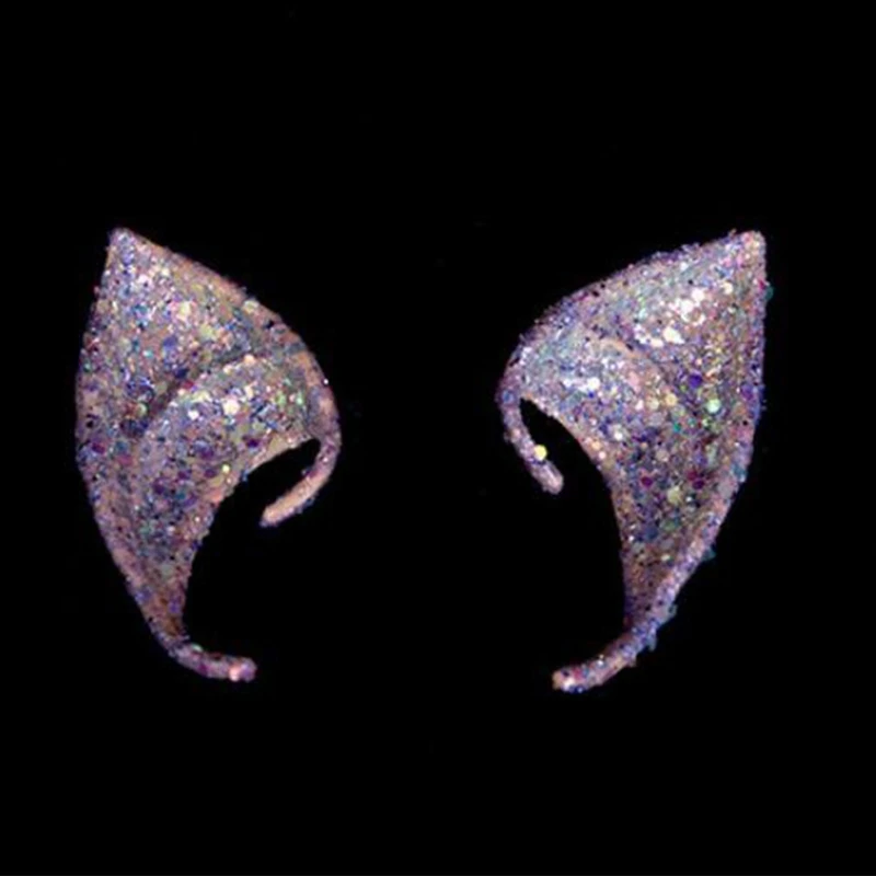 

1 Pair Shiny Sequins Angel Elf Ears Silicone Fake Ear Prop Halloween Party Decor