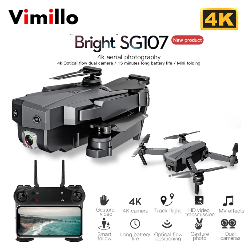 Квадрокоптер Vimillo SG107 Mini профессиональный Дрон с камерой HD 4K 1080P оптический поток