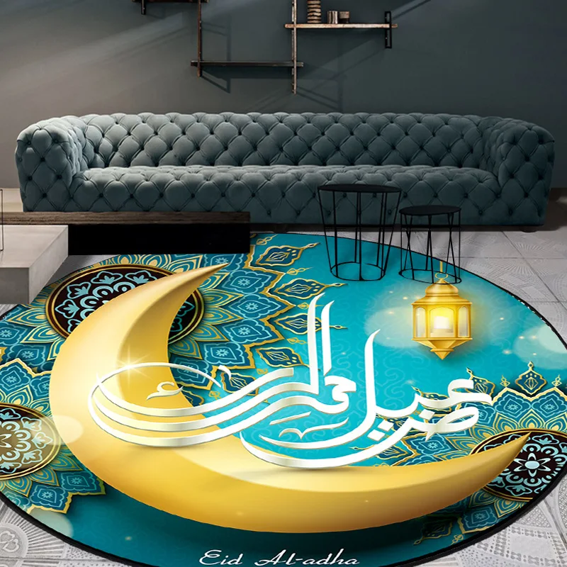 

Muslim Ramadan Festival Round Rugs Carpets for Living Room Bedroom Entrance Church Middle East Moon Printed Tapete 120x120cm Rug