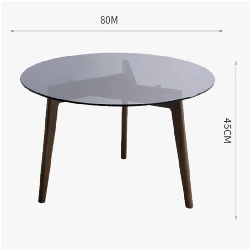 

Creative mirror round table tempered glass coffee table sofa side end table with solid wood legs larger table 80X45cm