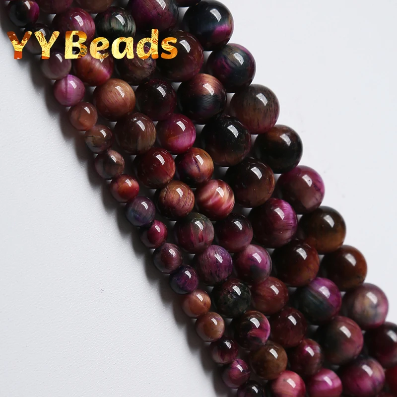 

Natural Multicolor Tiger Eye Stone Beads Pink Round Loose Beads For Jewelry Making DIY Bracelet Accessories 6 8 10 12mm 15"inch