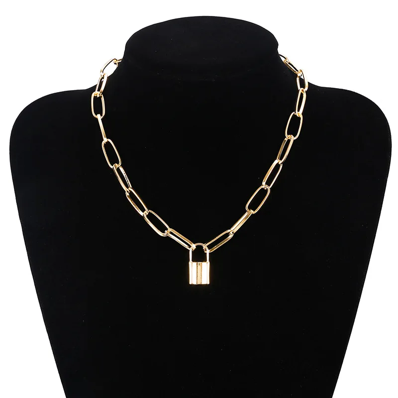 

Lock Pendants Punk Necklaces for Women Gold Color Hollow Chain Personality Female Neck Jewelry gothic Neck Decoration