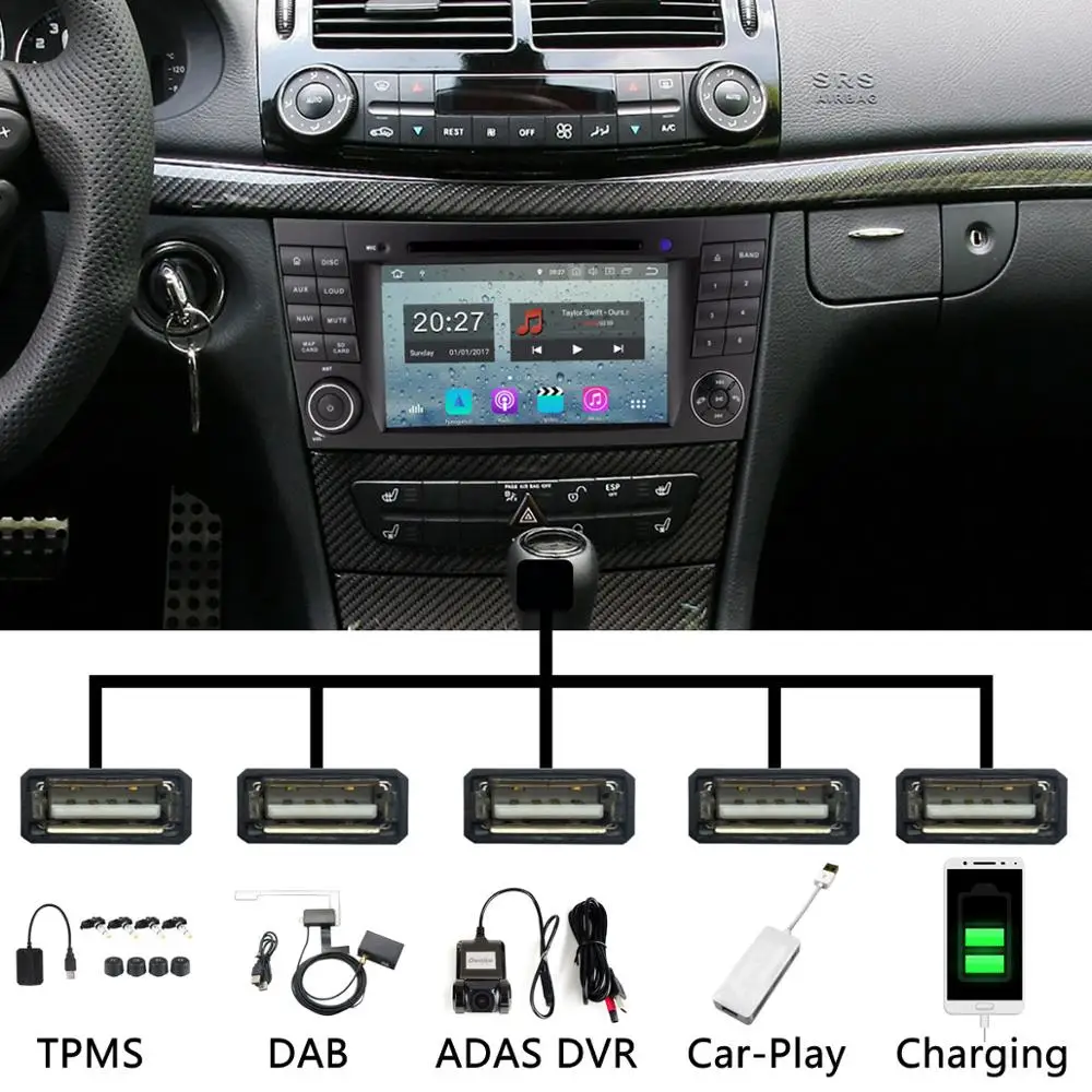 Автомобильный DVD-плеер PX6/Octa Core с 5 USB-портами Android 9 0 4 Гб ОЗУ для Mercedes Benz W211 W463 W219 W209 E