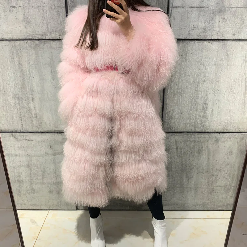 

natural lady women real jacket mongolia sheep fur coat