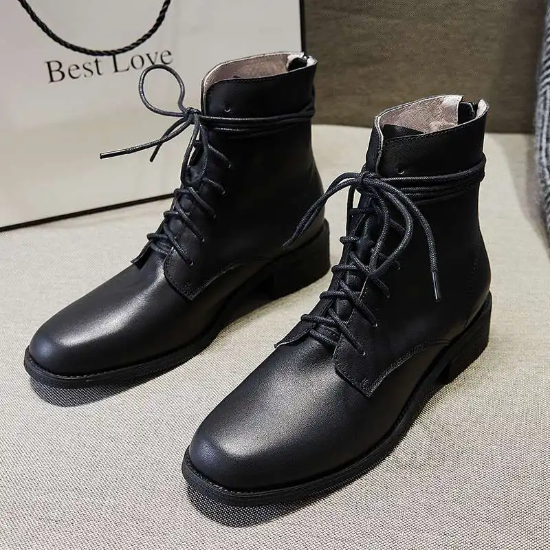 Lenkise/зимняя обувь из натуральной кожи с круглым носком на среднем каблуке Женские