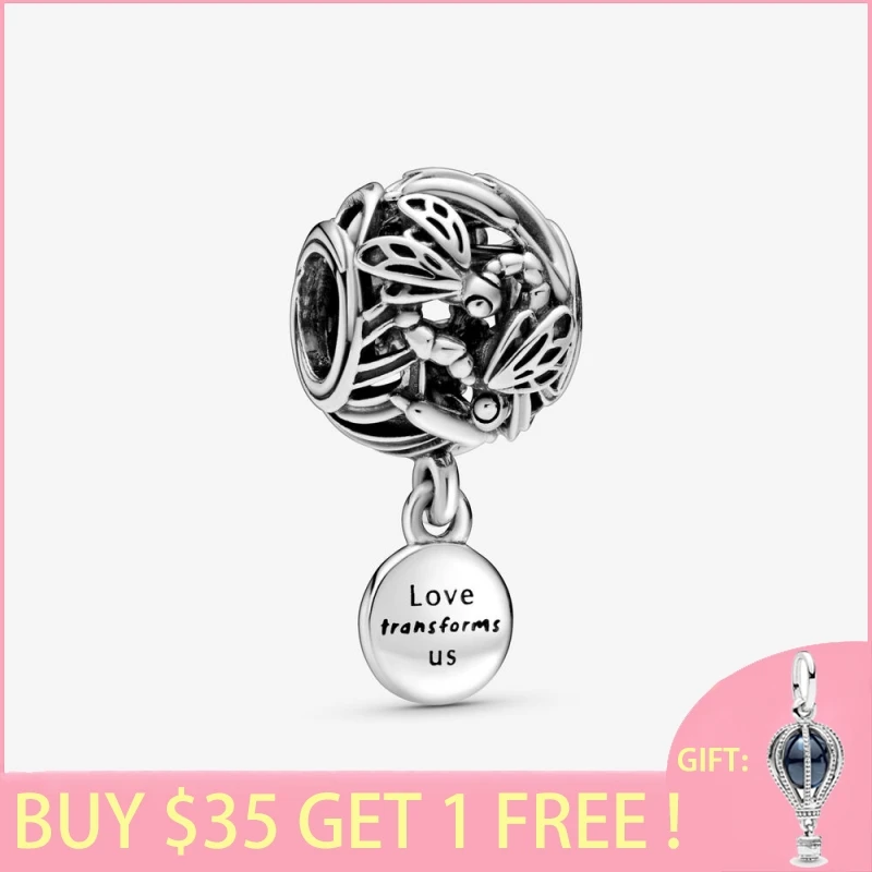 

2021 New Arrival S925 Sterling Silver Beads Openwork Dragonfly Love Charms fit Original Pandora Bracelets Women DIY Jewelry