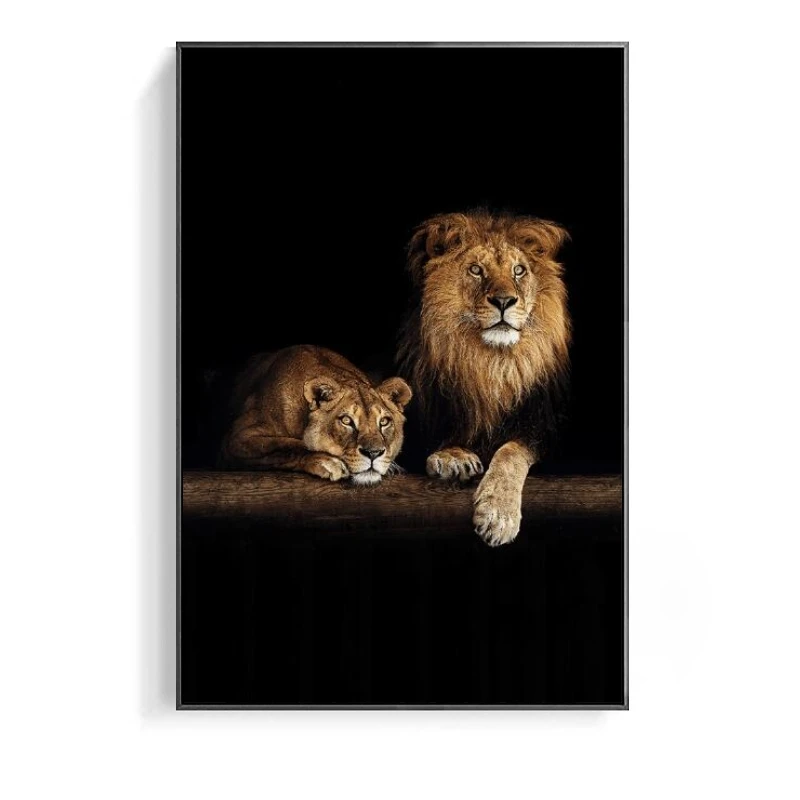 

African Wild Lion Family Canvas Art Posters and Prints Animals in the Dark Canvas Paintings on the Wall Art Animals Pictures