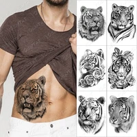 sketch realistic tiger temporary tattoo sticker for men women adult wolf lion waterproof fake henna wild animal body art tatoo