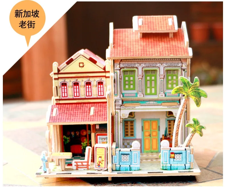 3D деревянная головоломка модель здания игрушка дерево Юго-Восточная Азия Стиль