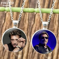 rock star johnny hallyday necklace for men women glass cabochon pendant chain necklaces jewelry