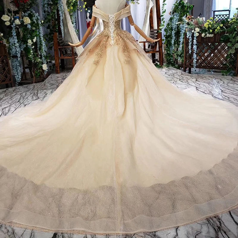 HTL640 простое свадебное платье с аппликацией поезда плеча Милая дешевые свадебные