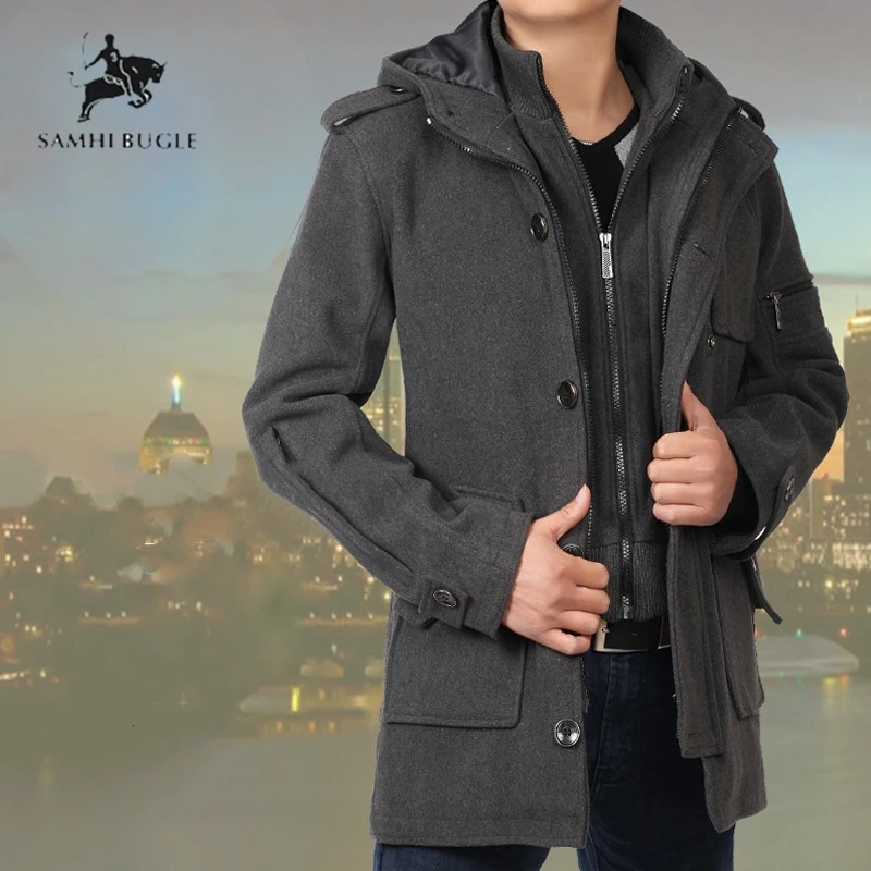 Мужское зимнее шерстяное пальто мужское однотонное высокого качества Простое