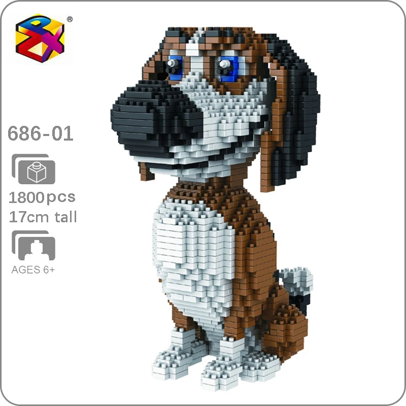 

PZX 686-01 Animal Pet Beagle Hound Dog Brown 3D Model Building Blocks Set Mini Diamond Bricks Toy for Boys Children Gifts No Box