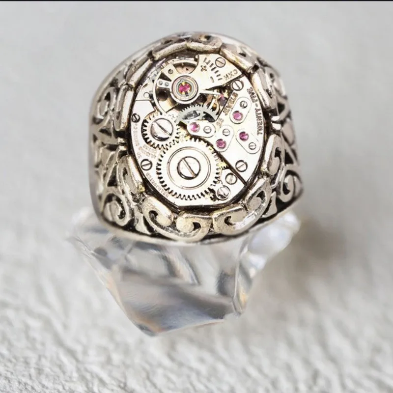 

3 Colors Vintage Golden Old Mechanical Pattern Watch Men's Ring Copper Male Jewelry For Party Engagement Accessories Size 6-13