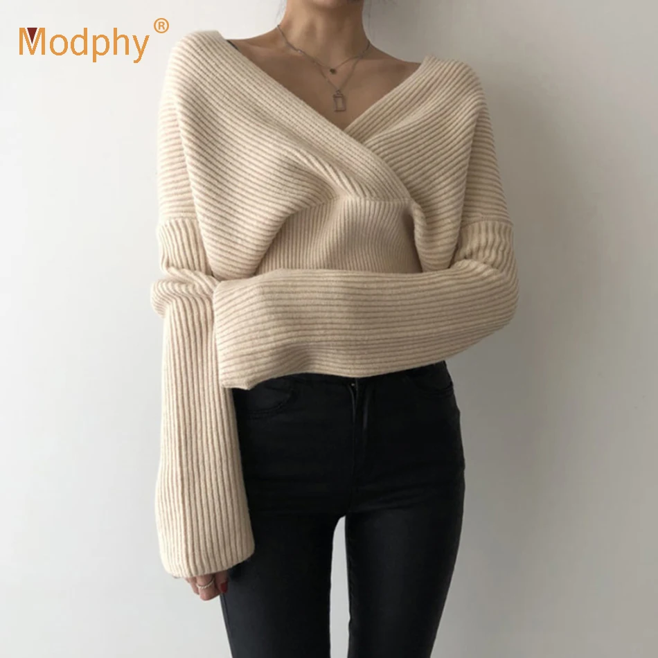 

Casual Sweater Women Sexy V Neck Long Sleeve Knitting Pullovers Loose Sweaters Female 2020 Autumn Fashion Clothing