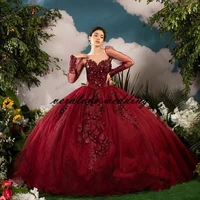 vestidos de 15 a%c3%b1os burgundy quinceanera dresses with jacket lace applique sweet 16 dress mexican prom gowns 2021