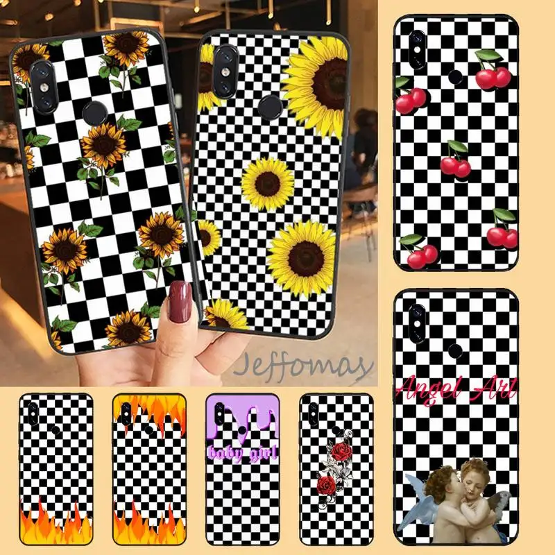 

Checkered Checkerboard Flame flower Phone Case For Xiaomi Redmi 7 8 9t a3Pro 9se k20 mi8 max3 lite 9 note 9s 10 pro