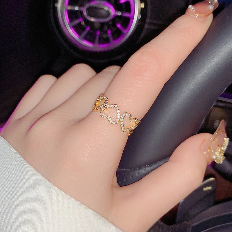 

Micro Pave Zircon Hollow Out Heart Rings For Women Korean Style Delicate Cute Ring Jewelry bijoux
