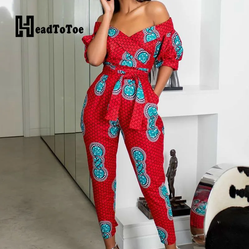 Комбинезон женский с открытыми плечами повседневный слитный ромпер принтом и