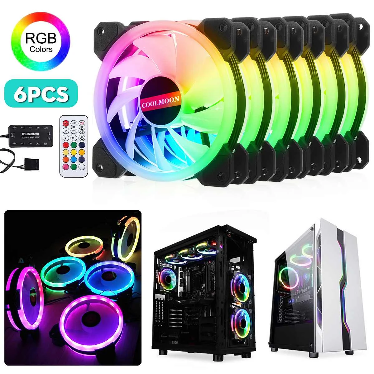6 шт., компьютерный корпус, вентилятор охлаждения, вентилятор RGB, охлаждающий кулер, регулируемый светодиодный 120 мм, тихий ИК-пульт, кулер для компьютера, охлаждающий вентилятор в корпусе, процессор