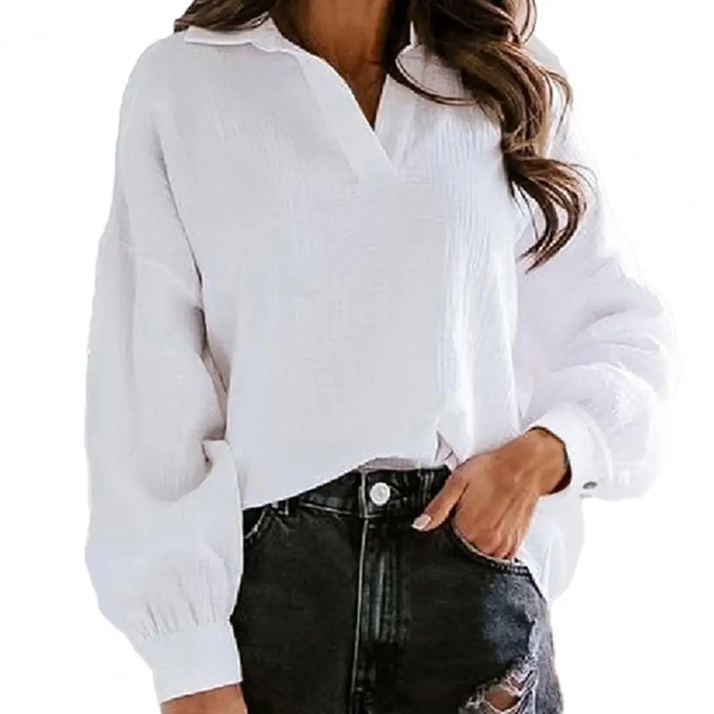 Solid Color Elegant Women Shirt Turn-Down Collar Top Blouses And Shirts Long Lantern Sleeve Casual Shirt Women's Clothing blusas  - buy with discount