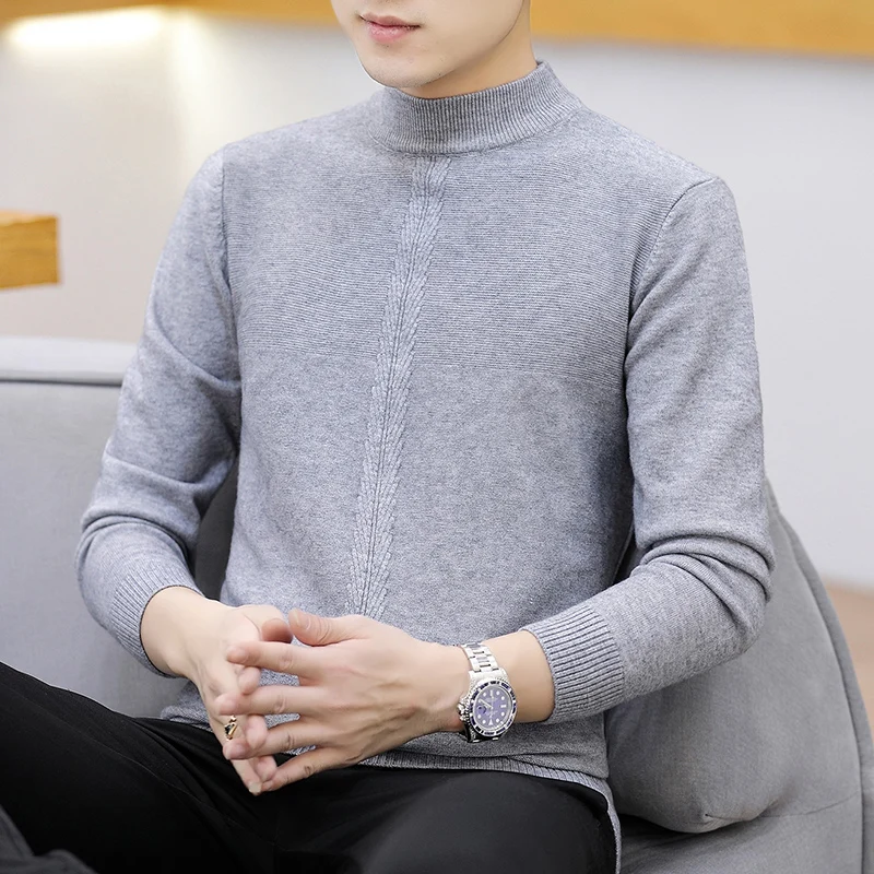 

2020 Turtleneck Sweater Men Clothing Autumn Winter Thick Warm Knitted Cotton Wool Pullover Men Pure Color Pull Homme