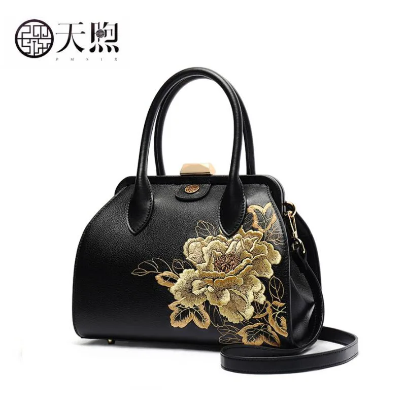 Pmsix новая женская сумка из натуральной кожи воловьей с вышивкой сумки роскошная