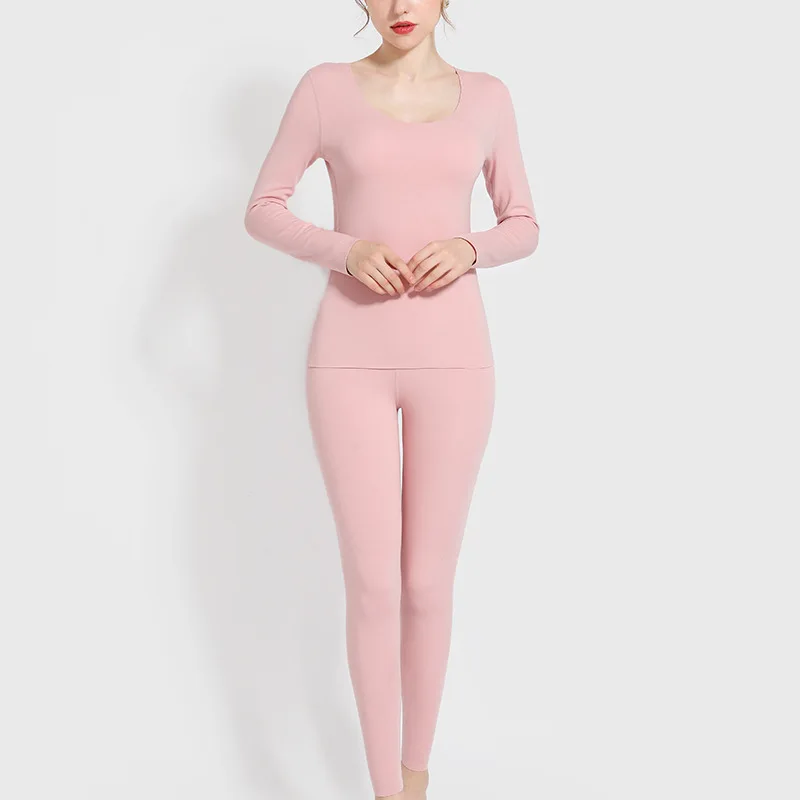 Pink Осенне-зимний бархатный женский комплект термобелья женский утепленный тонкий плюс бархатный теплый костюм подштанники Самонагревающиеся - Цвет: Pink