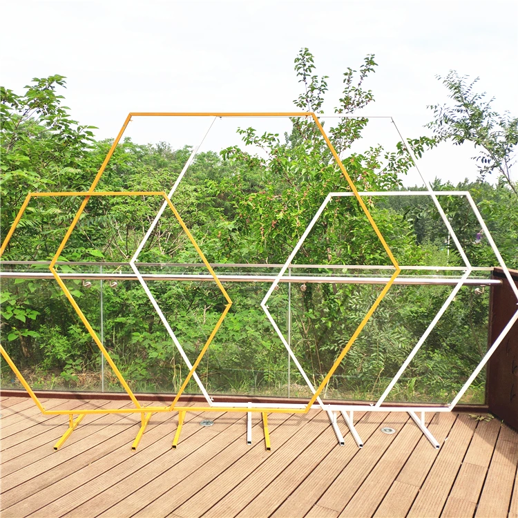 

Wedding Props Hexagonal Arch White Gold Iron Arch Shelf Wedding Backdrop Decor Party Stage Flower Stand Wrought Diamond Arche