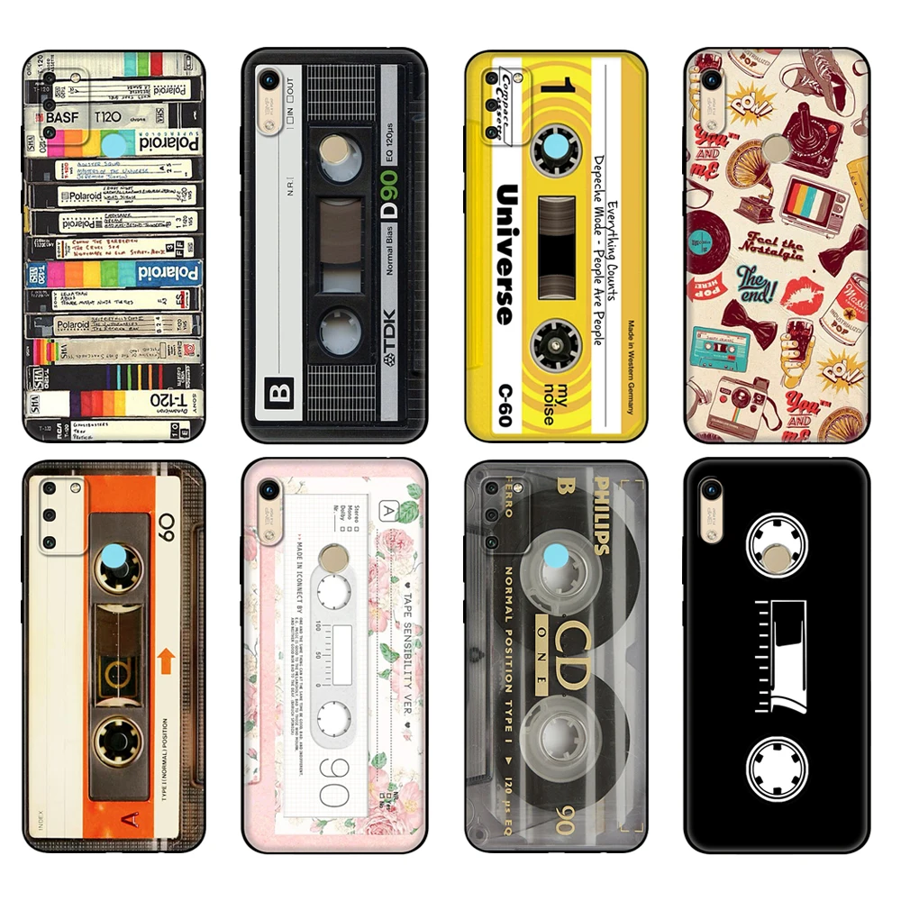 Черный чехол из ТПУ для Honor 8a Prime 8s 9 10X Lite 9A 9C 9X Premium Pro 9S, чехол в стиле ретро, Классическая кассета